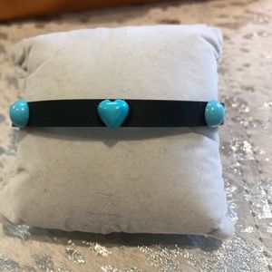 Black rubber bracelet with turquoise beads